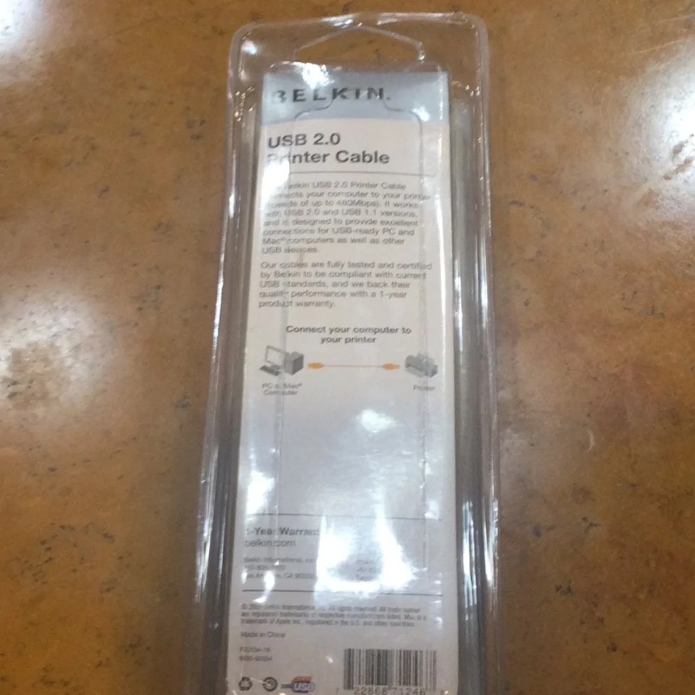 NIB, Belkin USB 2.0 Printer Cable. 16f